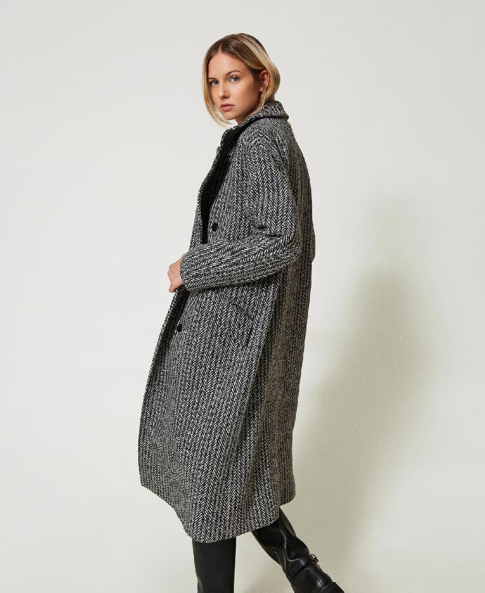 Scee By Twin Set Cappotto In Misto Lana Gessato