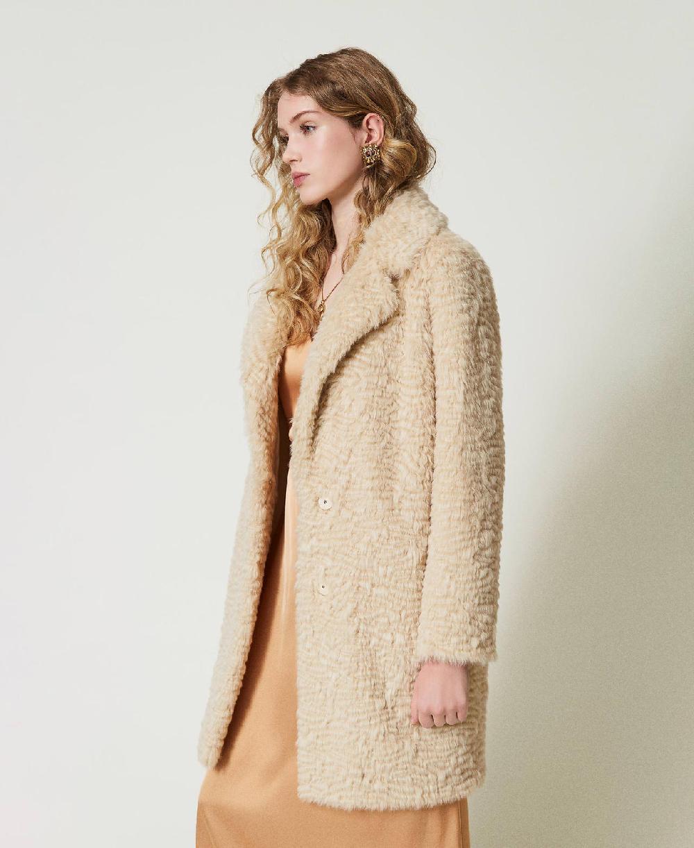 Scee By Twin Set Cappotto Longuette In Faux Fur