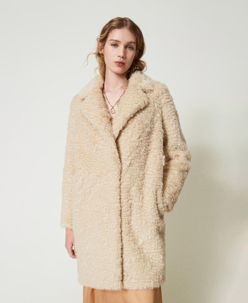 Scee By Twin Set Cappotto Longuette In Faux Fur