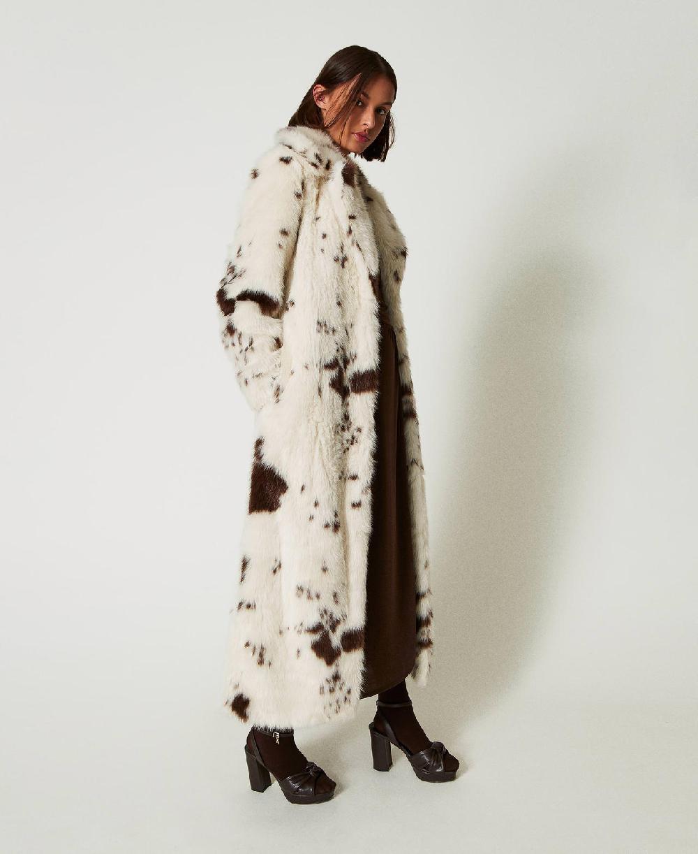 Scee By Twin Set Cappotto Lungo In Faux Fur