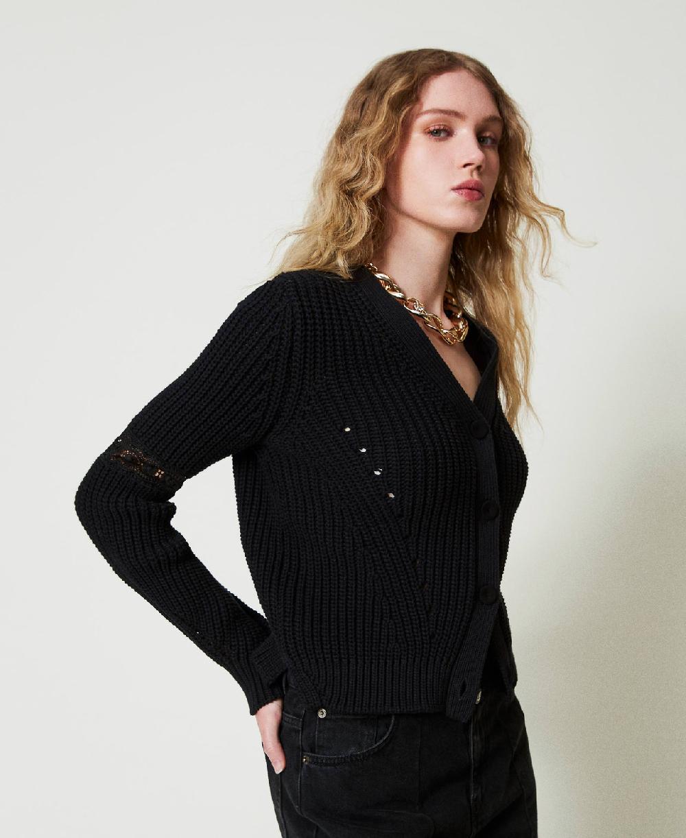 Scee By Twin Set Cardigan A Costine Con Pizzo