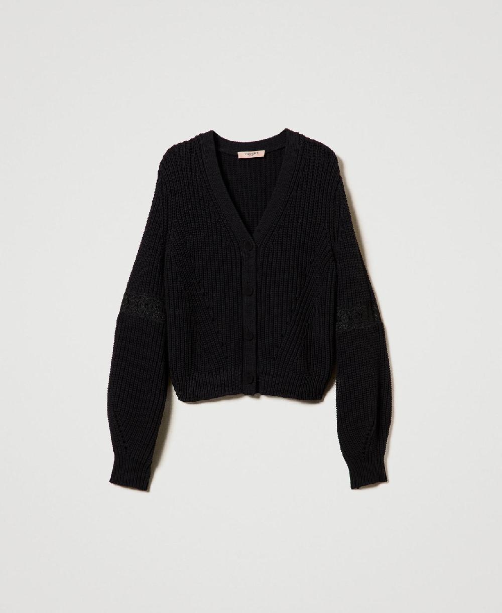 Scee by twin set Cardigan a costine con pizzo