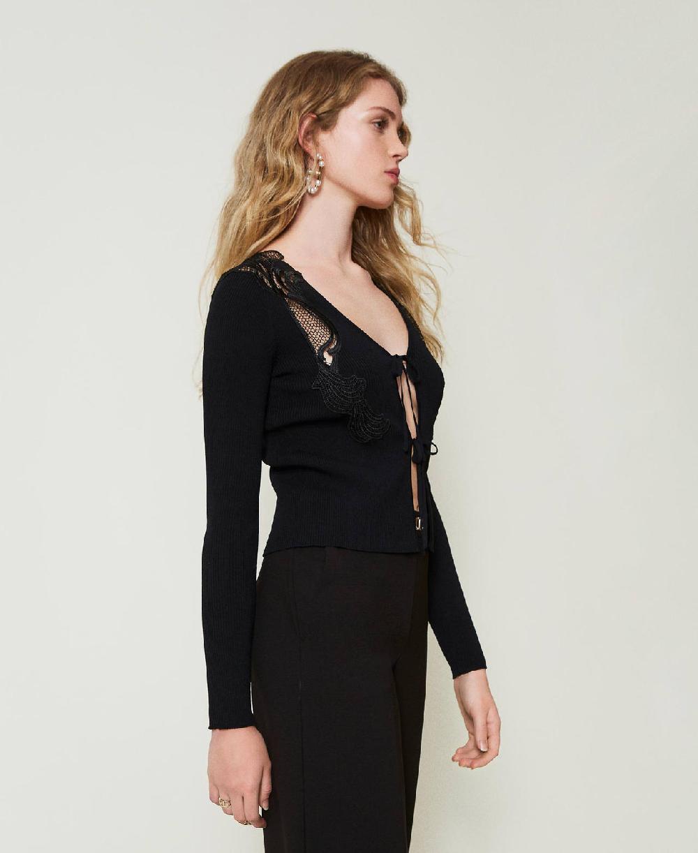 Scee By Twin Set Cardigan Con Laccetti E Pizzo