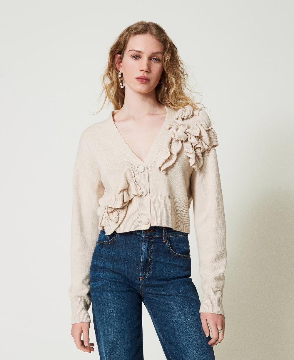 Scee By Twin Set Cardigan In Misto Lana Con Volant