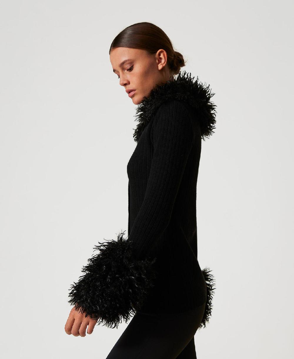 Scee By Twin Set Cardigan In Misto Lana E Faux Fur