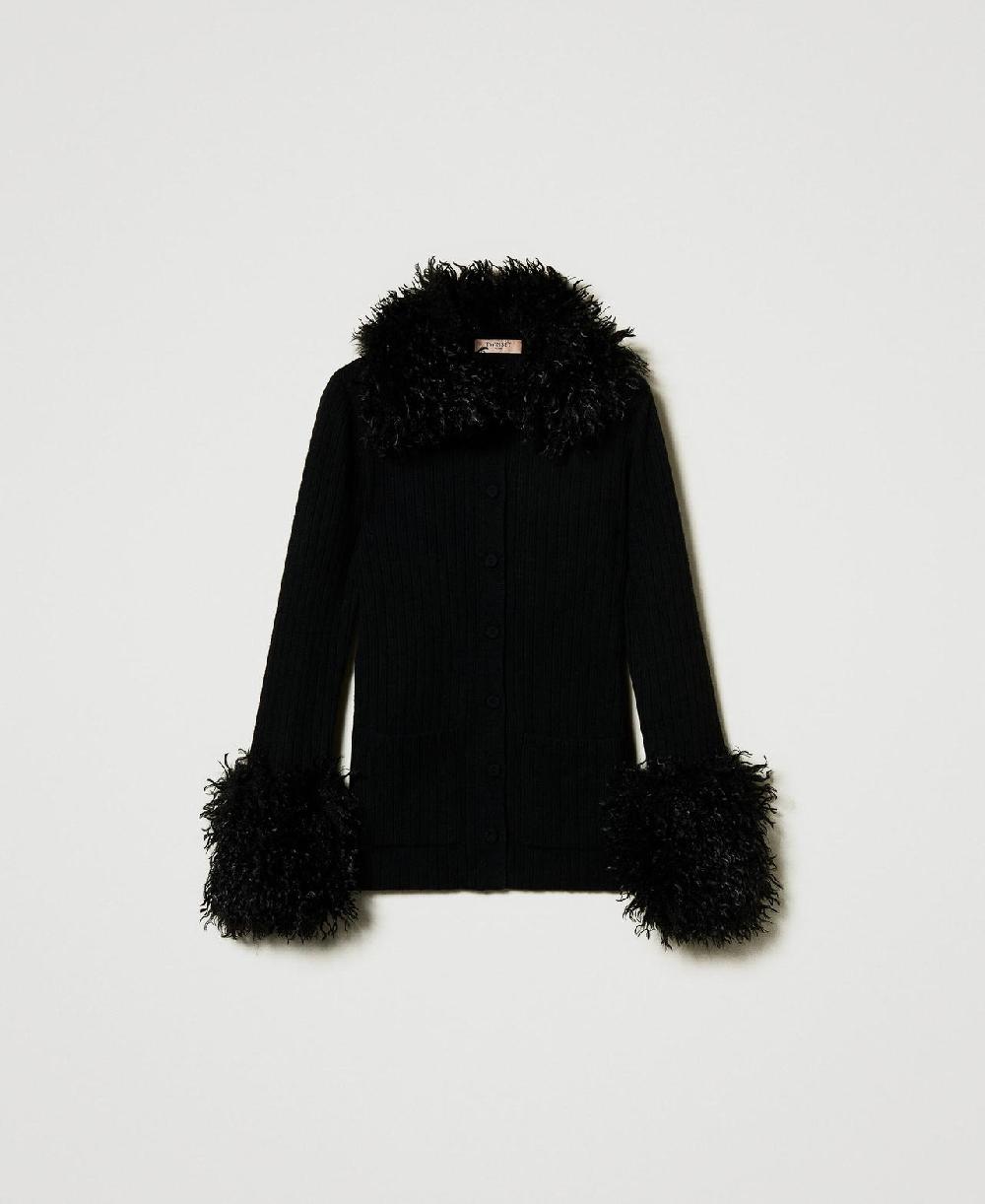 Scee By Twin Set Cardigan In Misto Lana E Faux Fur
