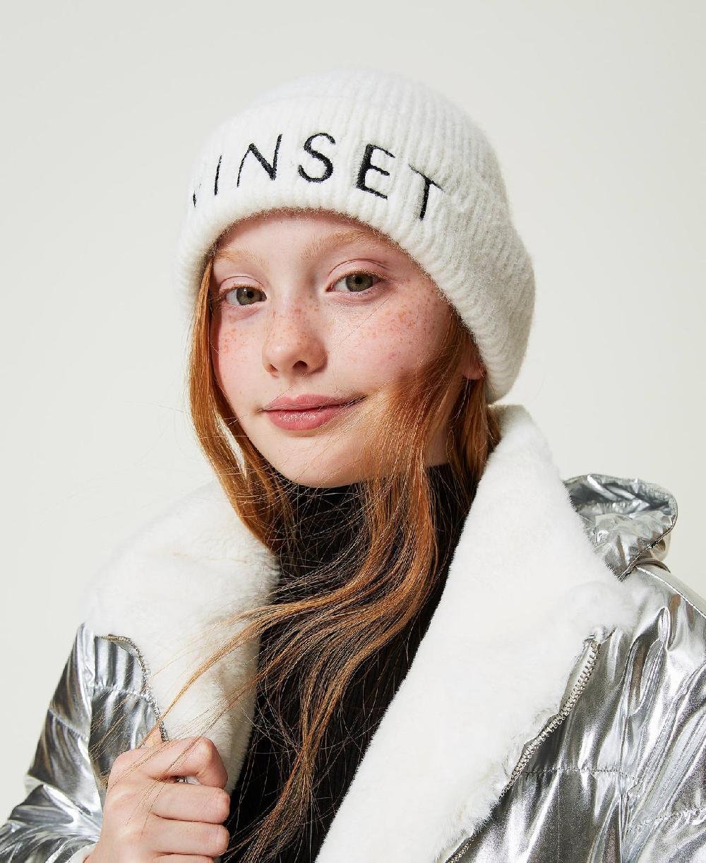 Scee by twin set Cuffia in maglia con ricamo logo