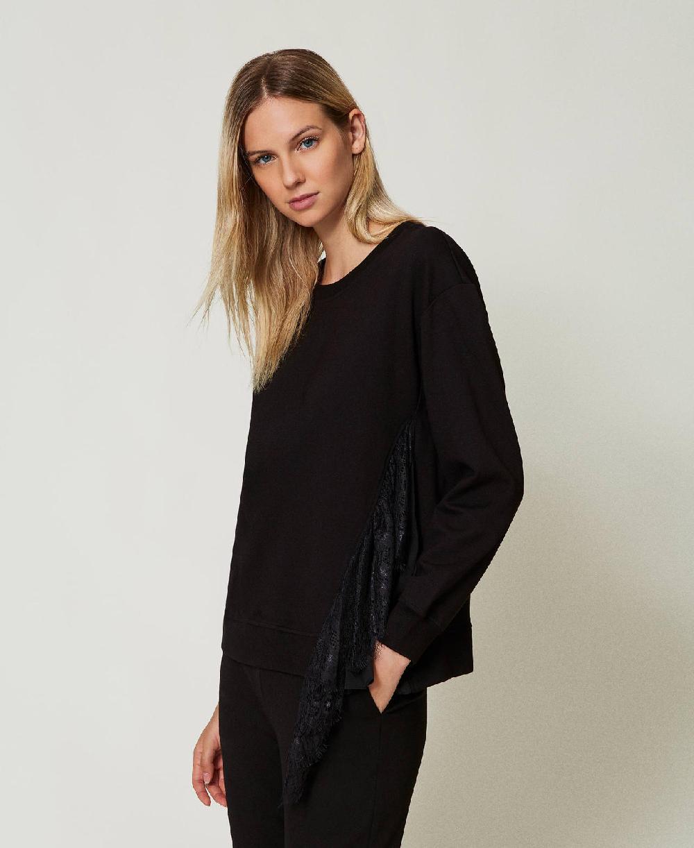 Scee By Twin Set Felpa Con Inserto Plissé E Pizzo