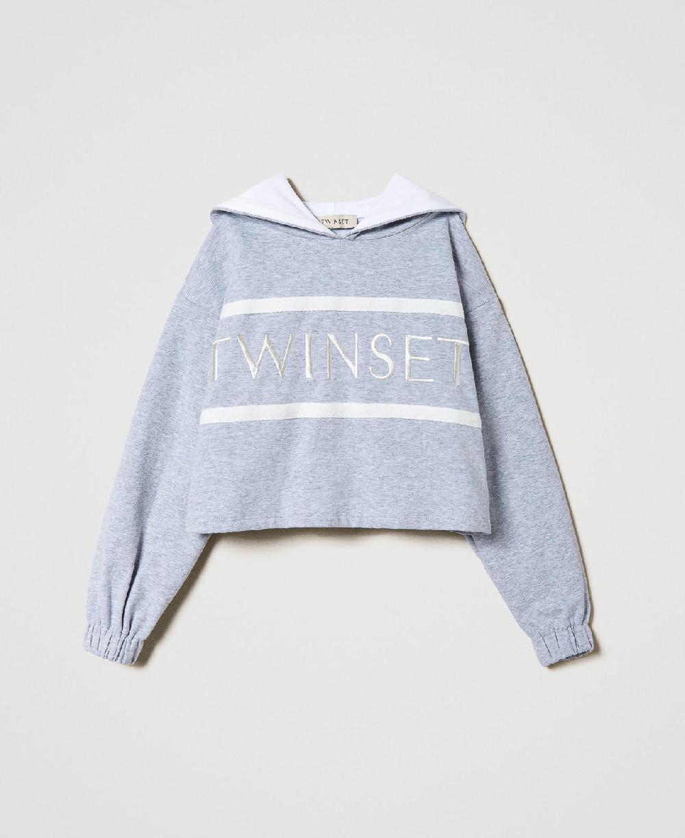 Scee by twin set Felpa cropped con logo ricamato