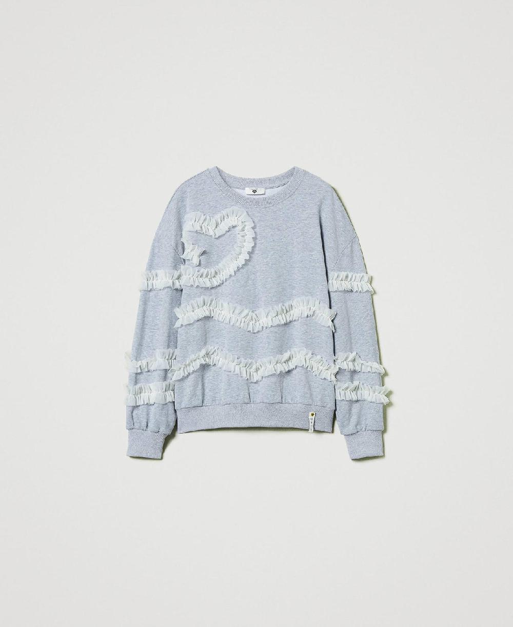 Scee by twin set Felpa mélange con volant in tulle