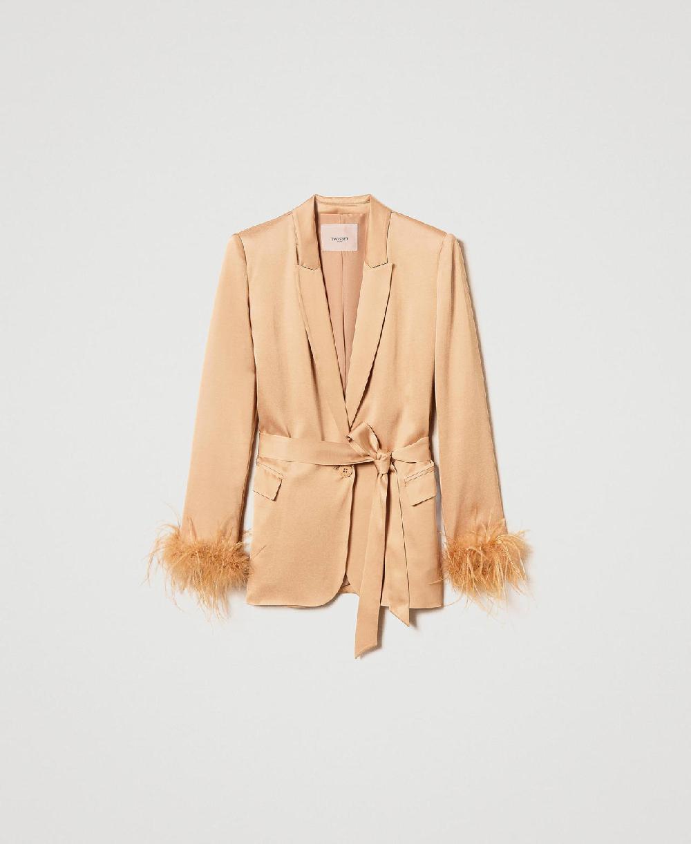 Scee by twin set Giacca blazer in raso con piume