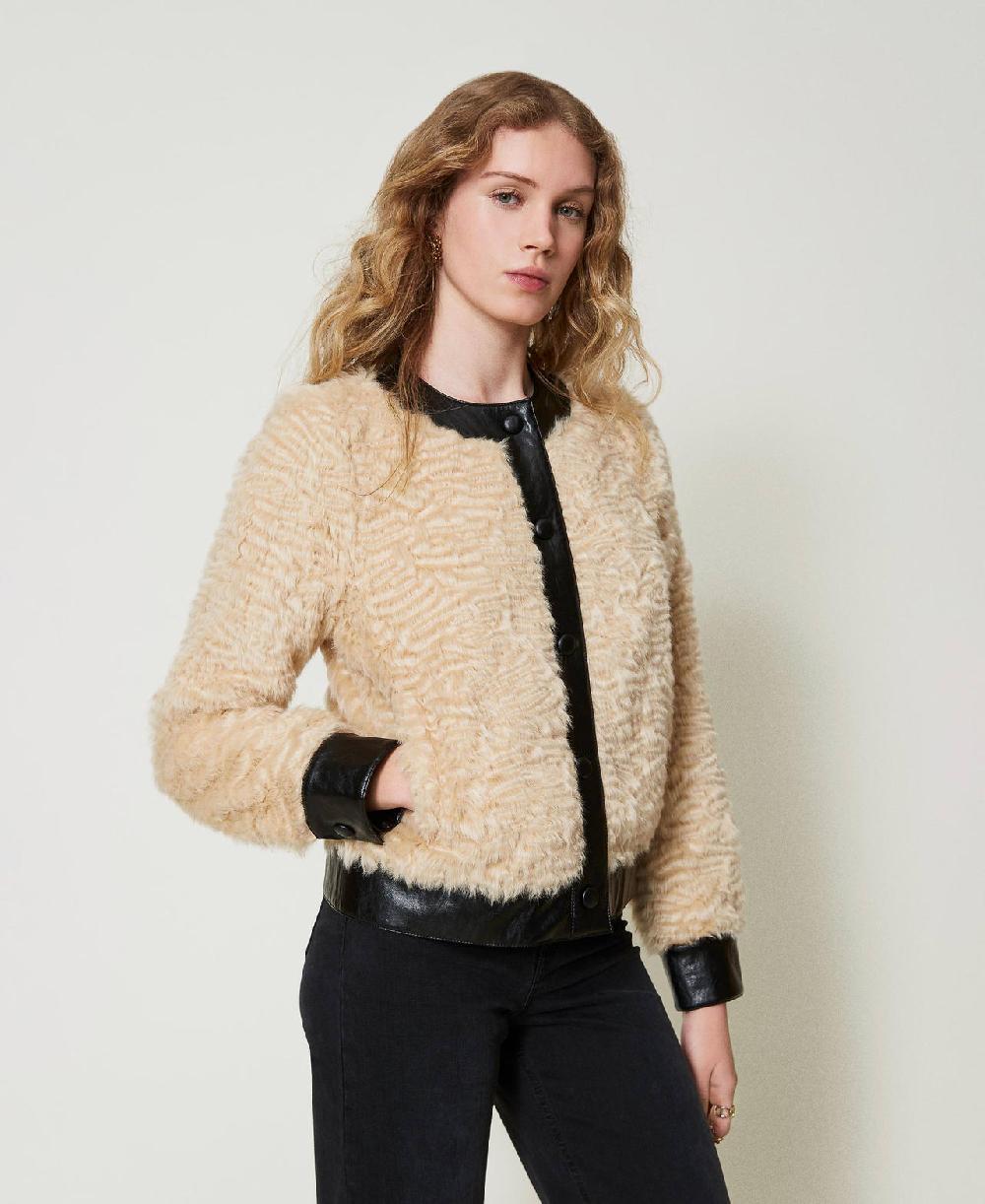 Scee By Twin Set Giacca Boxy In Faux Fur