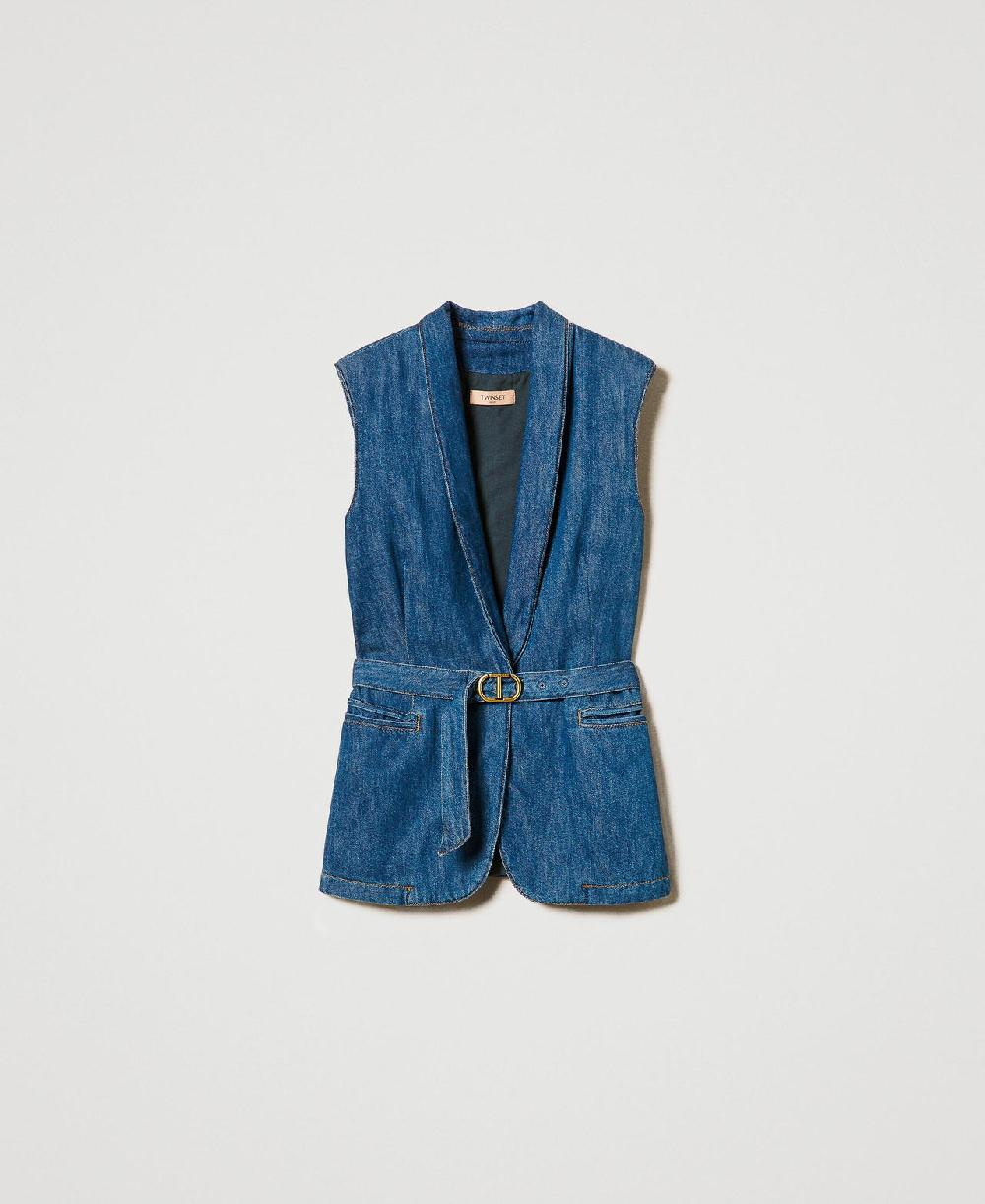 Scee by twin set Gilet in jeans con cintura