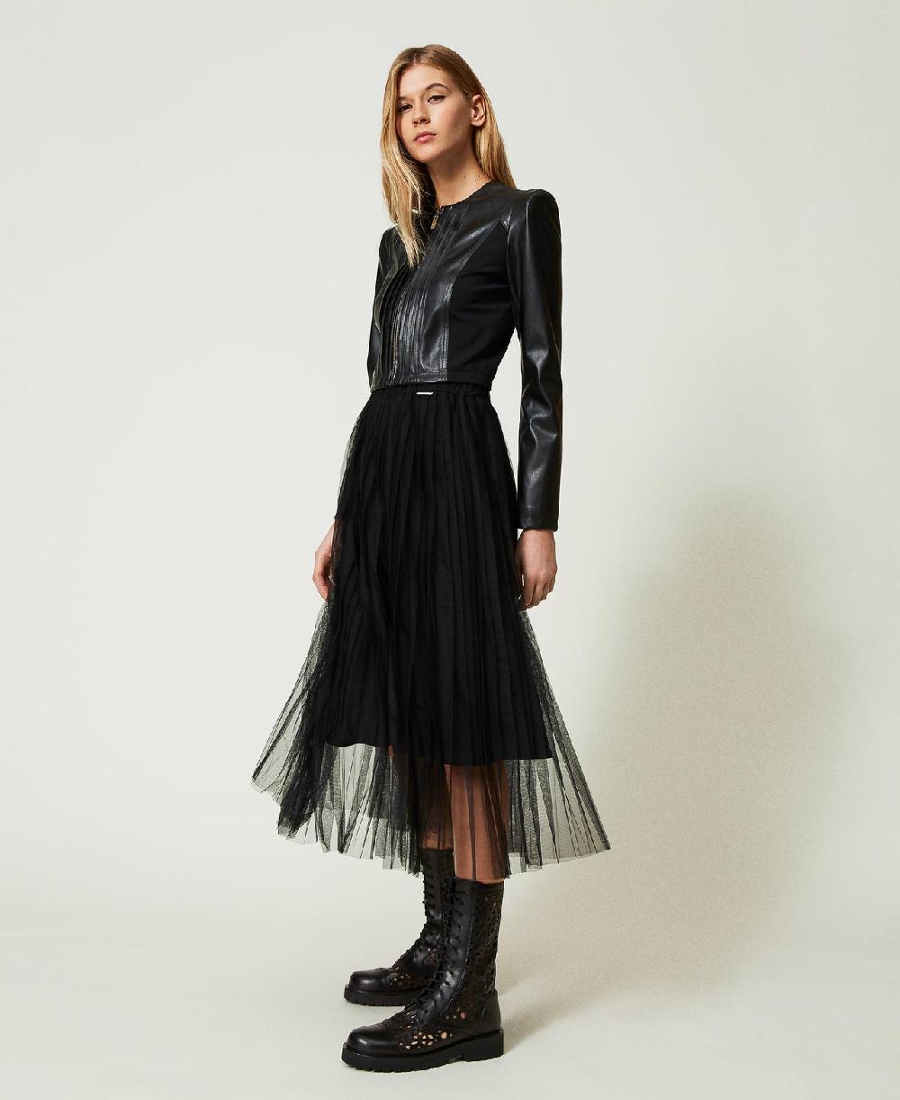 Scee By Twin Set Gonna Longuette In Tulle Plissé