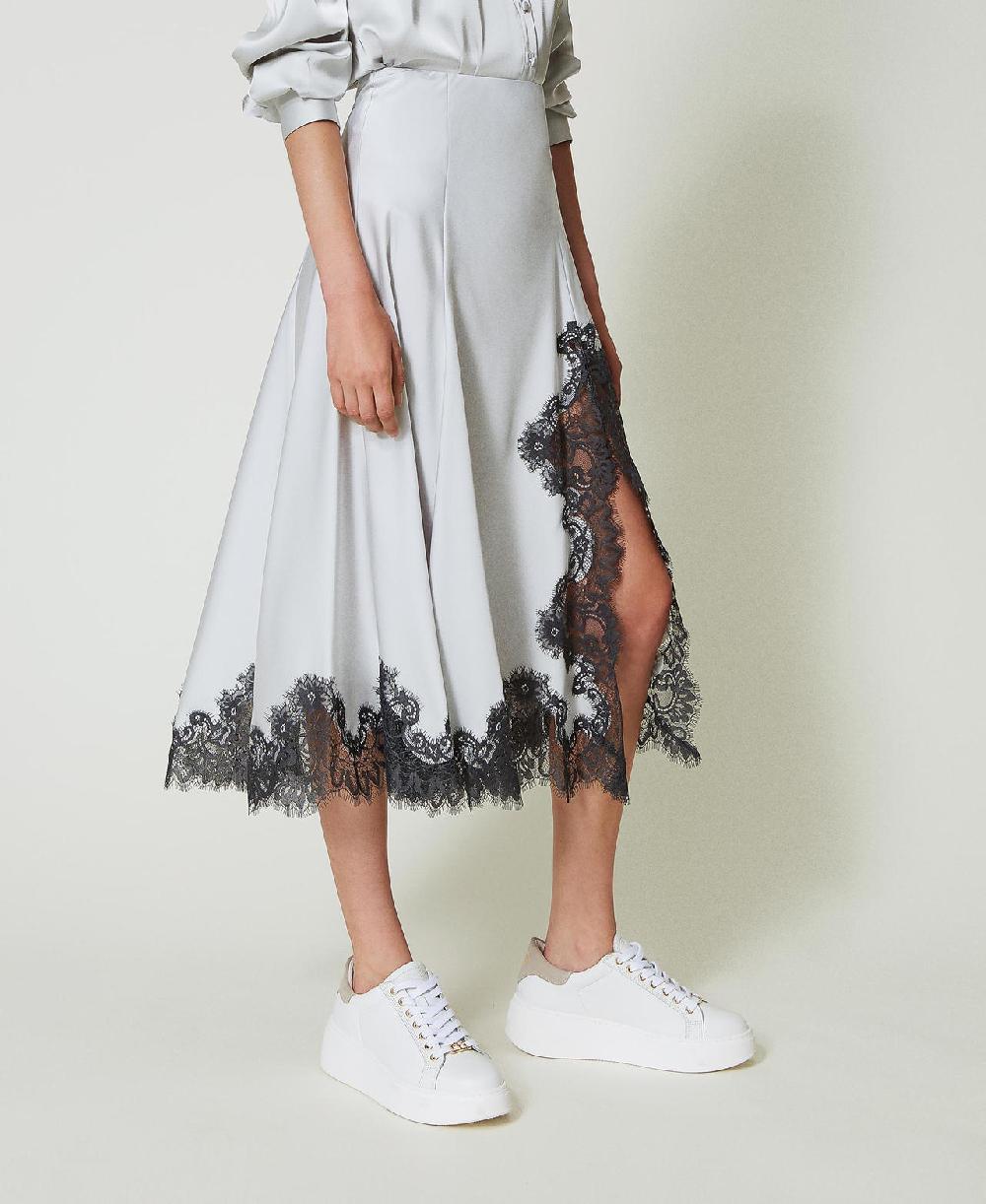 Scee By Twin Set Gonna Lunga In Raso E Pizzo