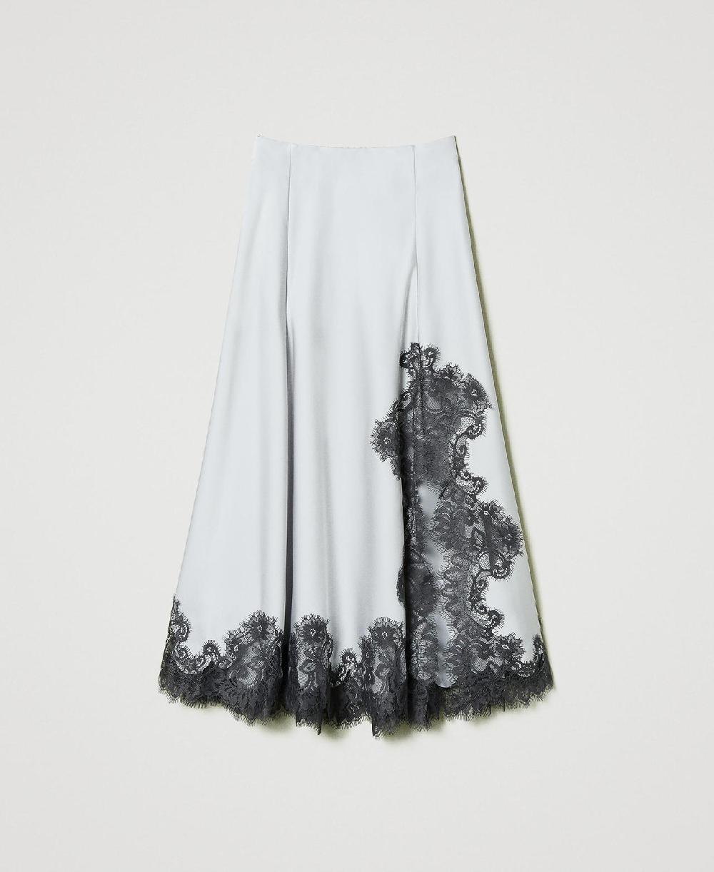 Scee by twin set Gonna lunga in raso e pizzo