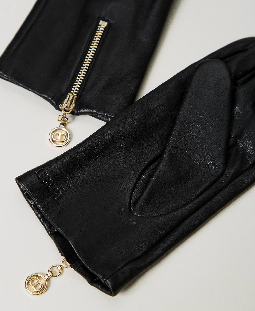 Scee By Twin Set Guanti In Pelle Con Zip E Oval T