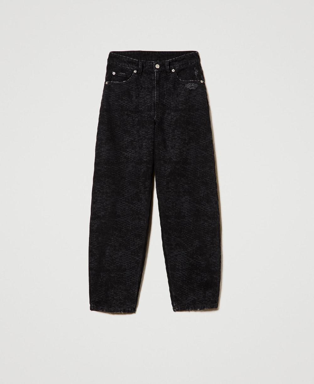 Scee by twin set Jeans barrel fit con stampa snake