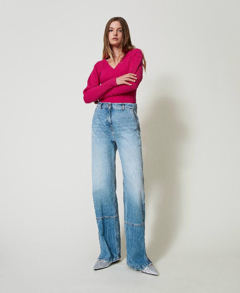 Scee By Twin Set Jeans Wide Leg Con Tagli