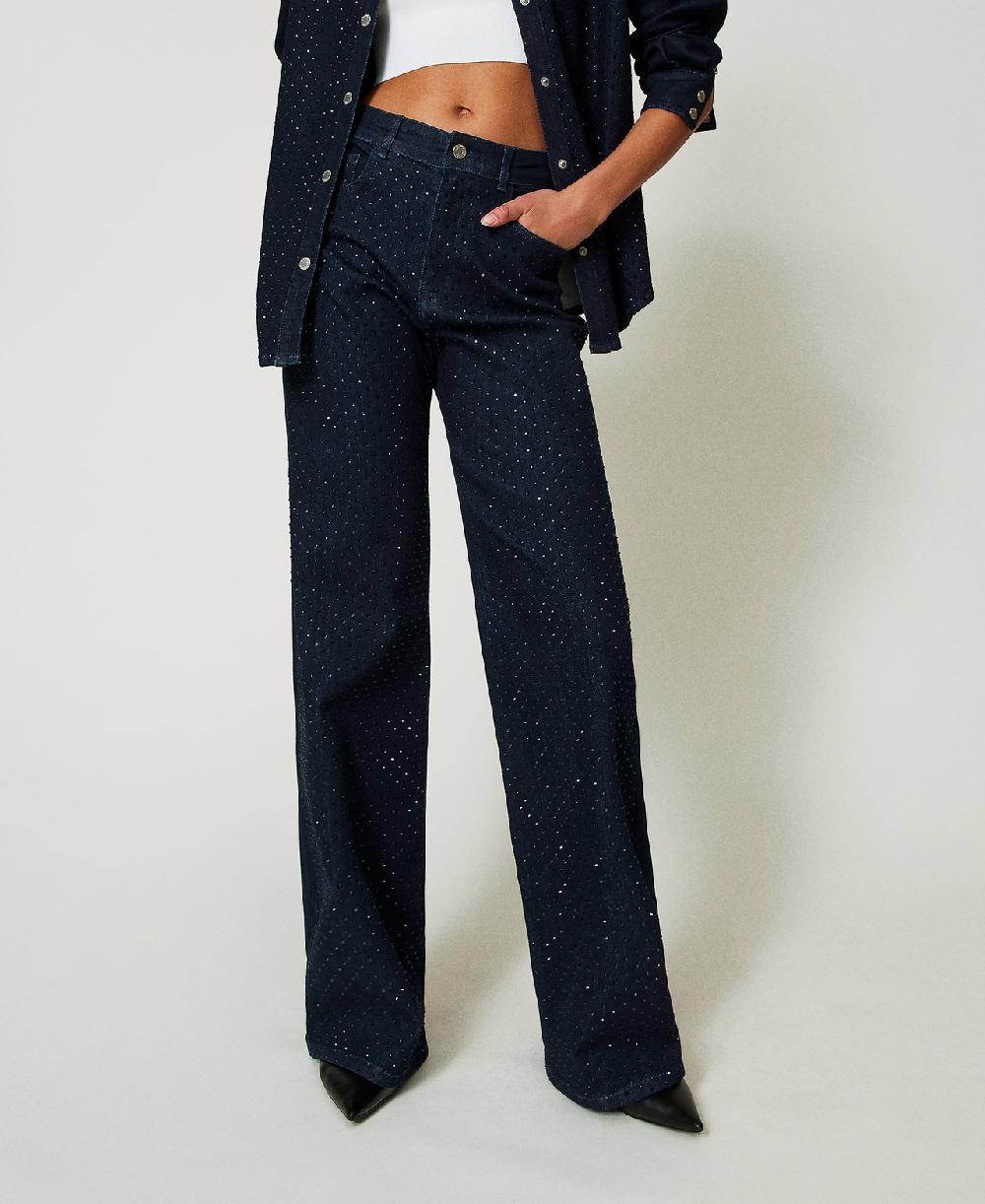 Scee By Twin Set Jeans Wide Leg In Full Strass