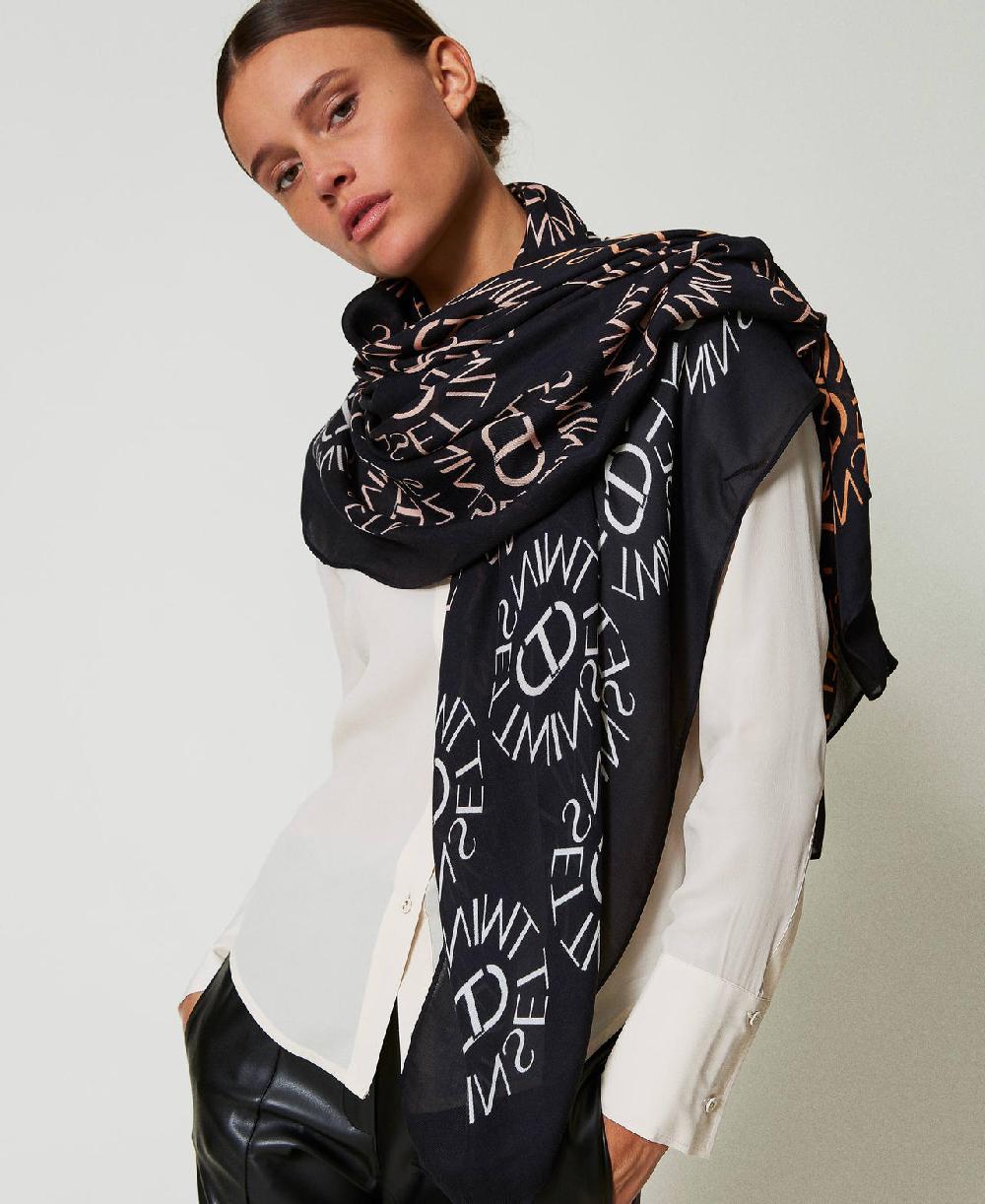 Scee by twin set Kefiah con stampa Oval T e logo