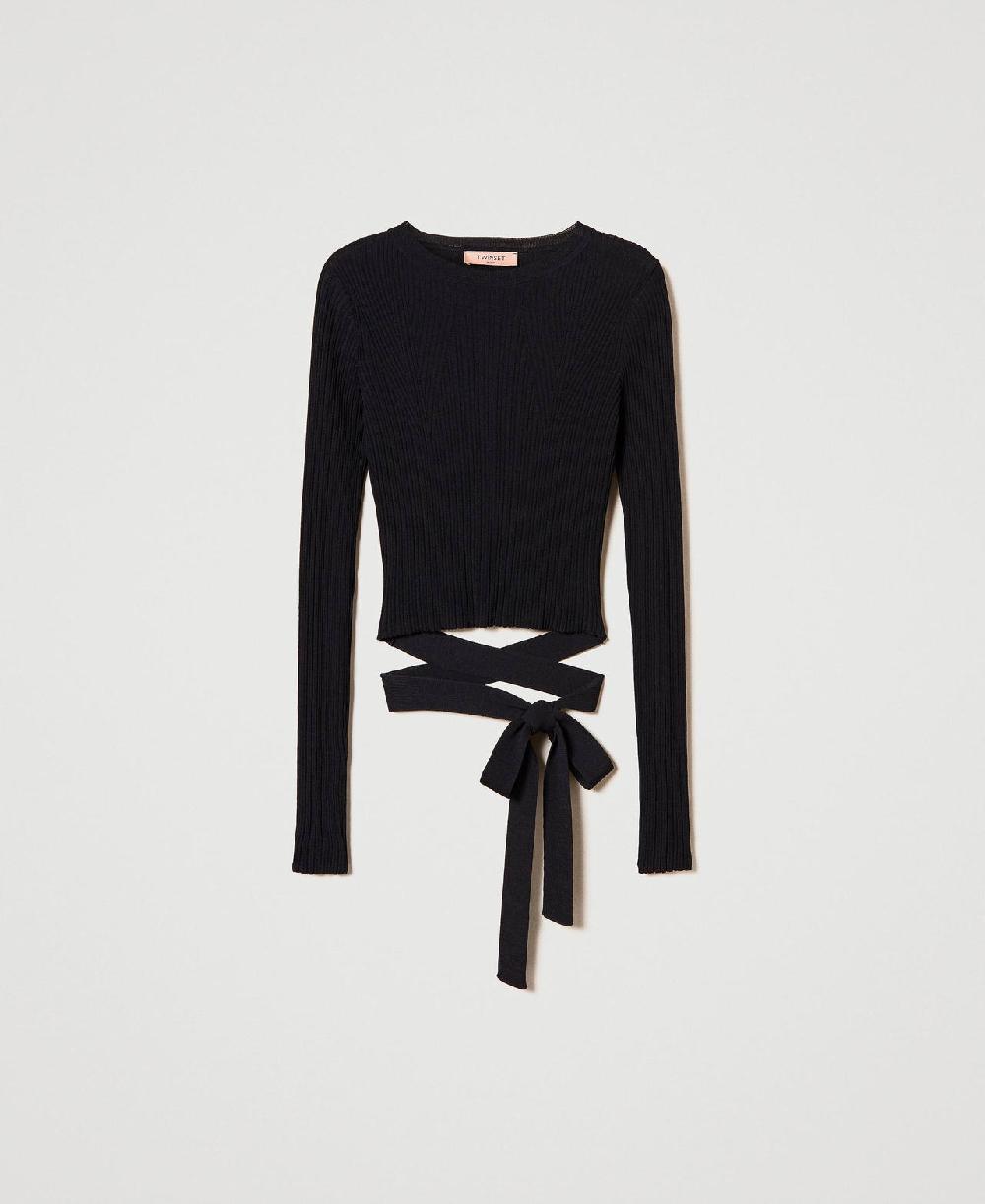 Scee by twin set Maglia a costine con fiocco