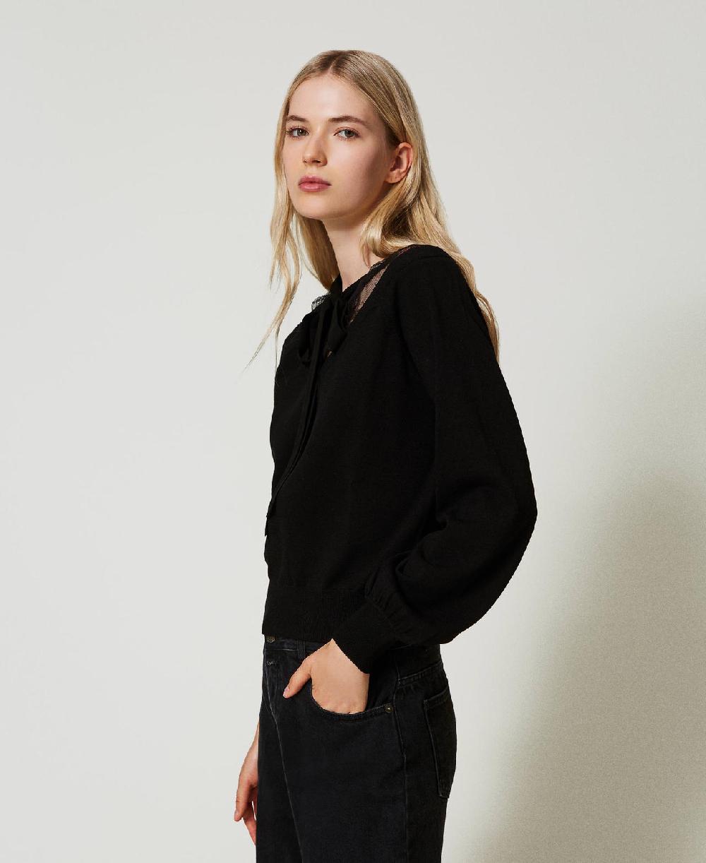 Scee By Twin Set Maglia Con Pizzo E Fiocco