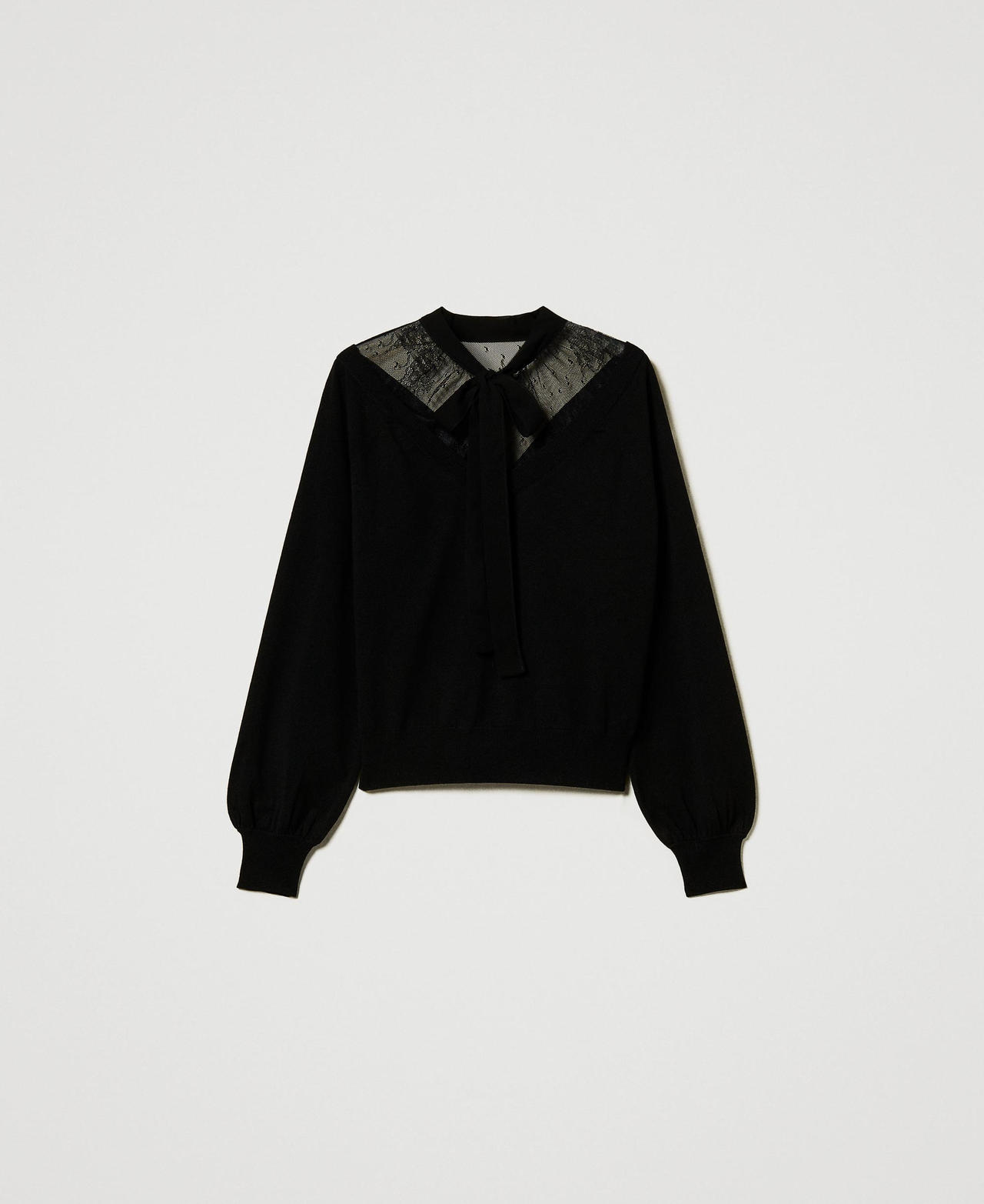 Scee by twin set Maglia con pizzo e fiocco