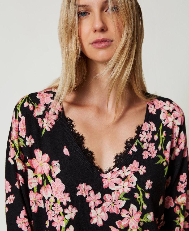 Scee By Twin Set Maglia Con Stampa A Fiori E Pizzo