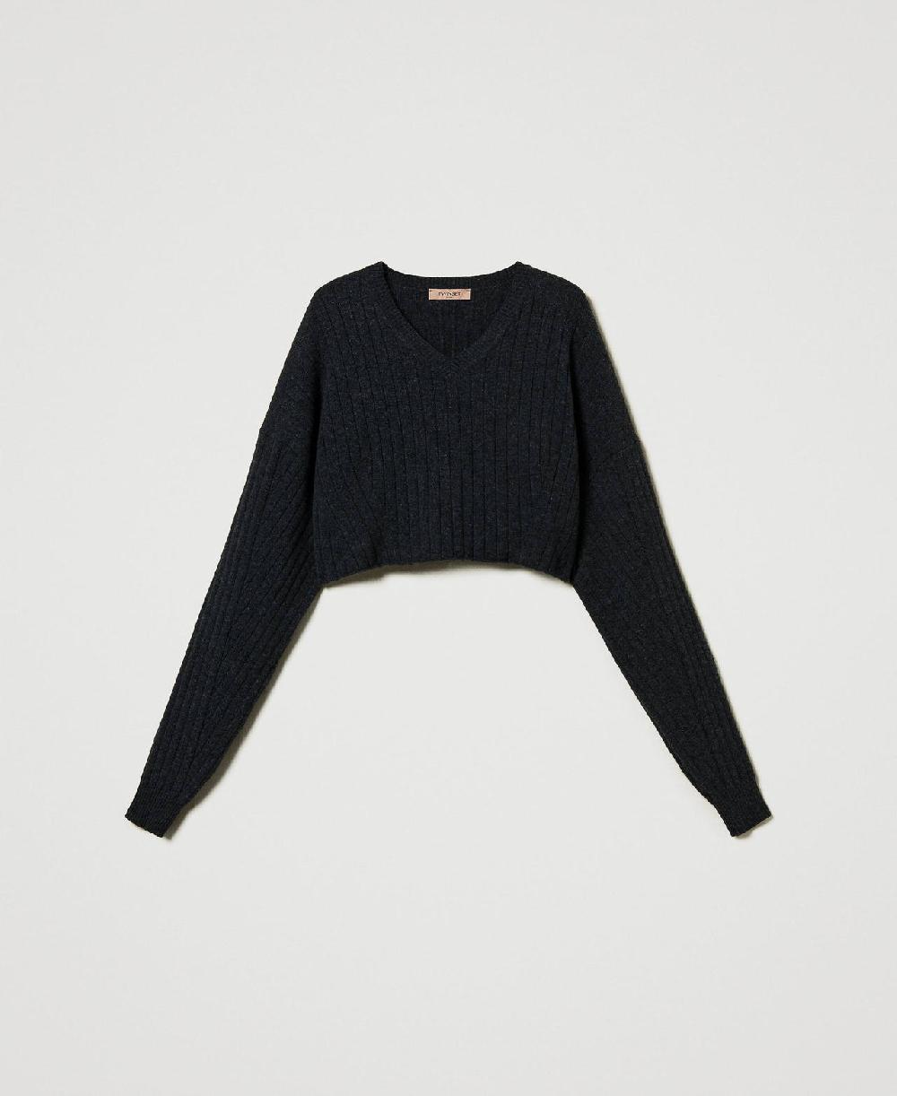 Scee by twin set Maglia cropped in misto lana