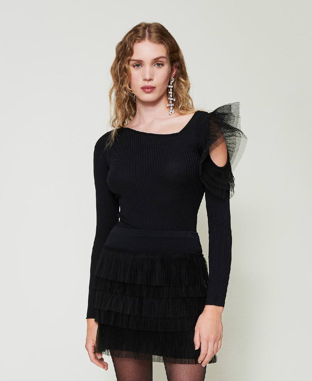 Scee By Twin Set Maglia Fitted Con Cut-out E Tulle