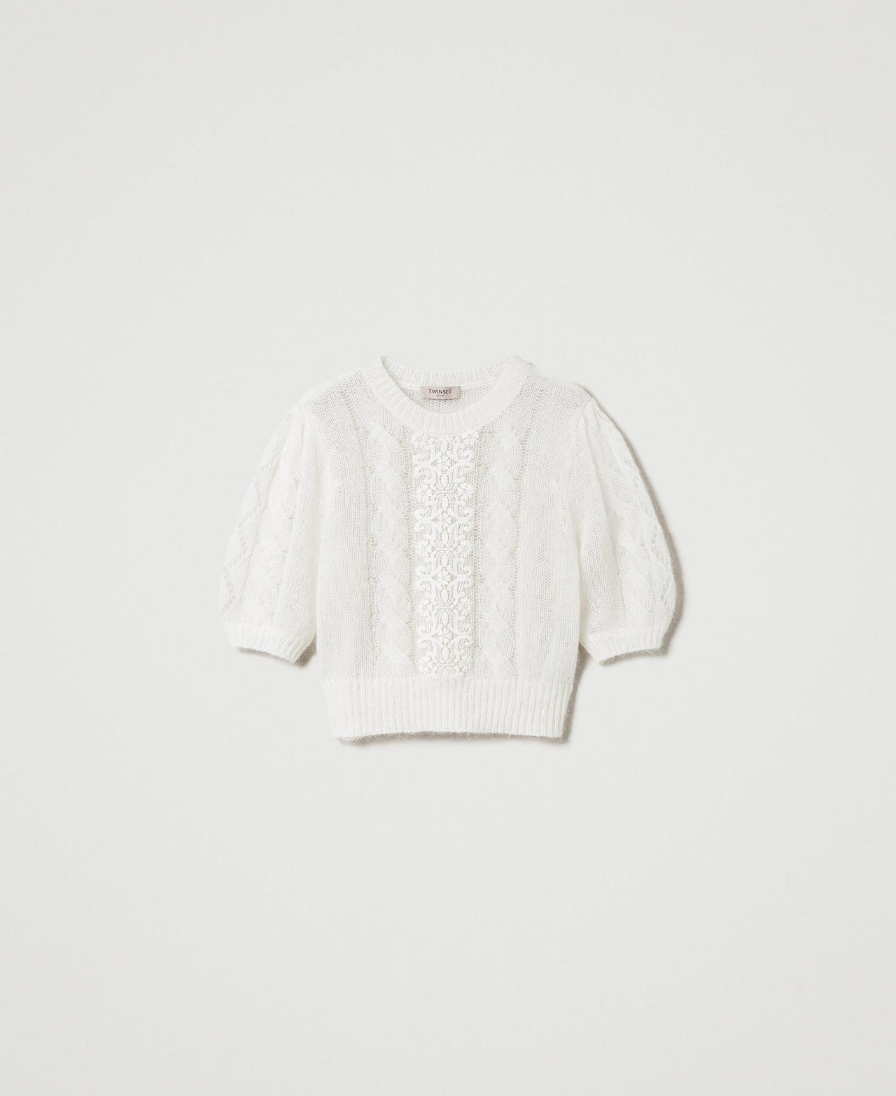 Scee by twin set Maglia in lana e mohair con pizzo