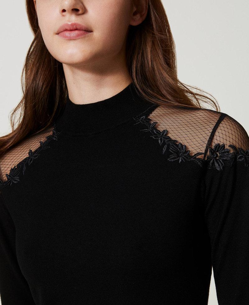 Scee By Twin Set Maglia Lupetto Con Tulle E Ricamo