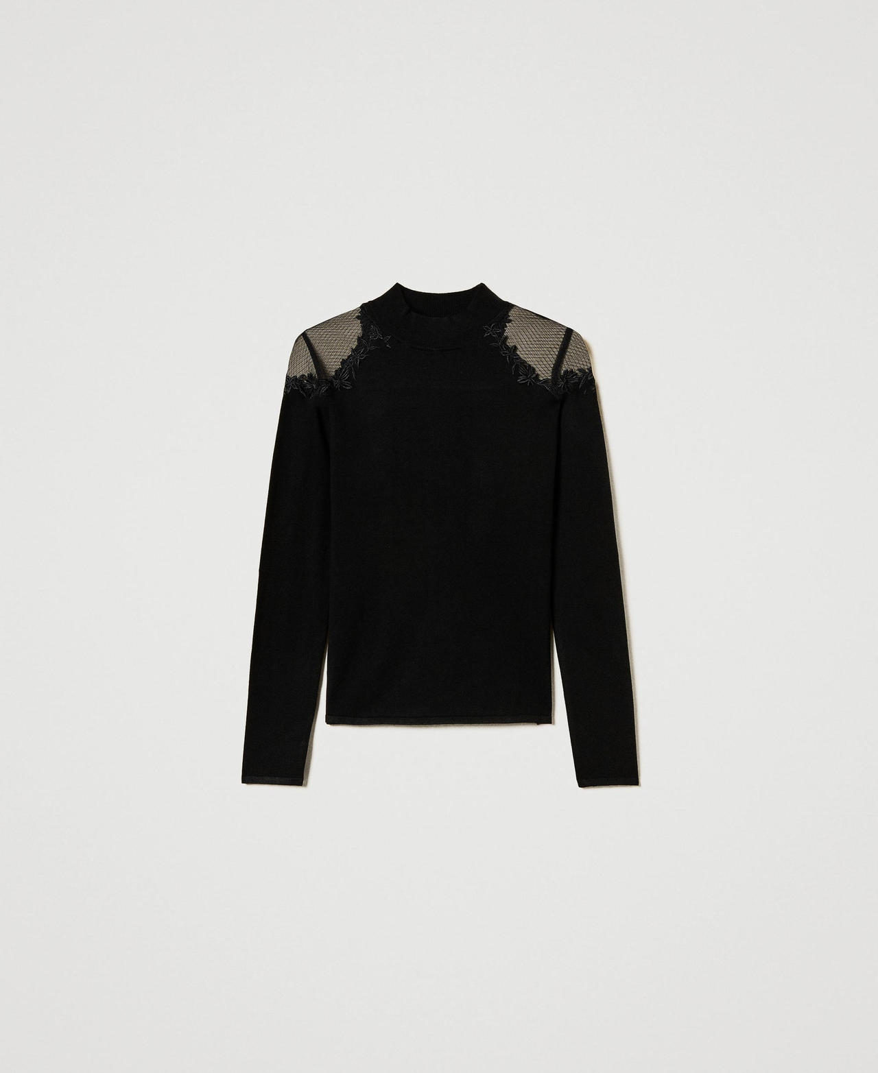 Scee by twin set Maglia lupetto con tulle e ricamo