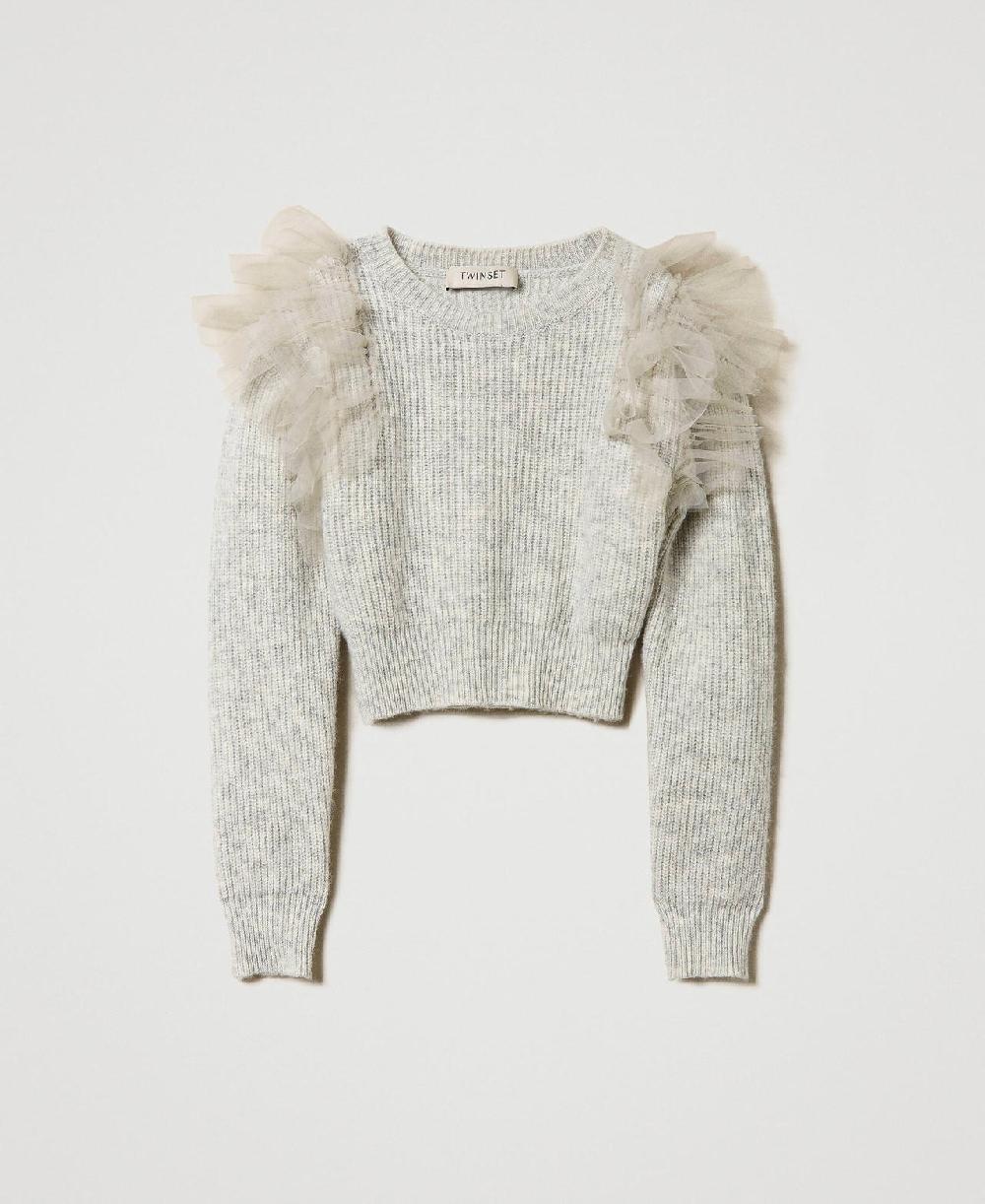 Scee by twin set Maglia regular con balze in tulle