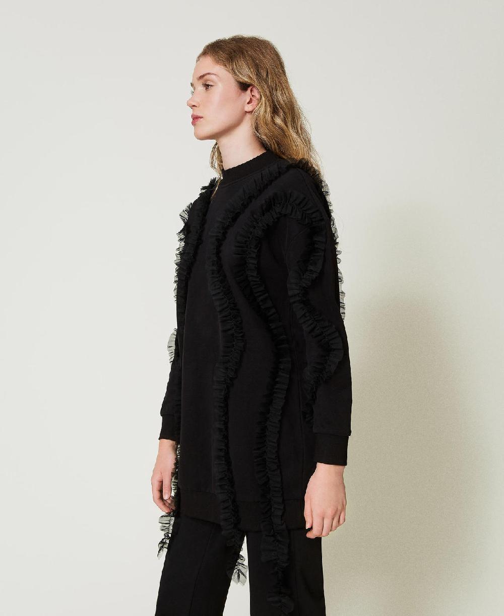 Scee By Twin Set Maxi Felpa Con Volant In Tulle