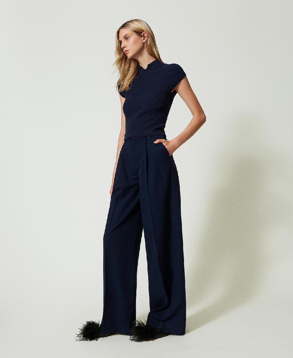 Scee By Twin Set Pantaloni Wide Leg Gessati Lurex