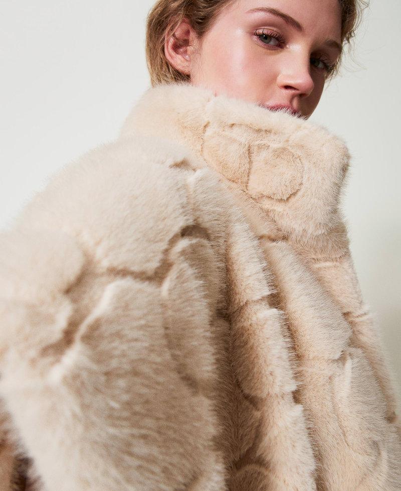 Scee By Twin Set Poncho In Faux Fur Con Logo