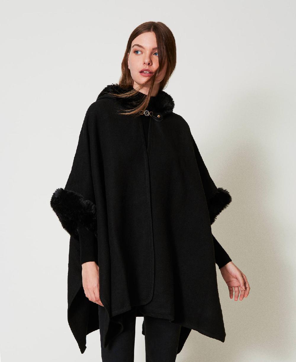 Scee By Twin Set Poncho In Panno E Faux Fur