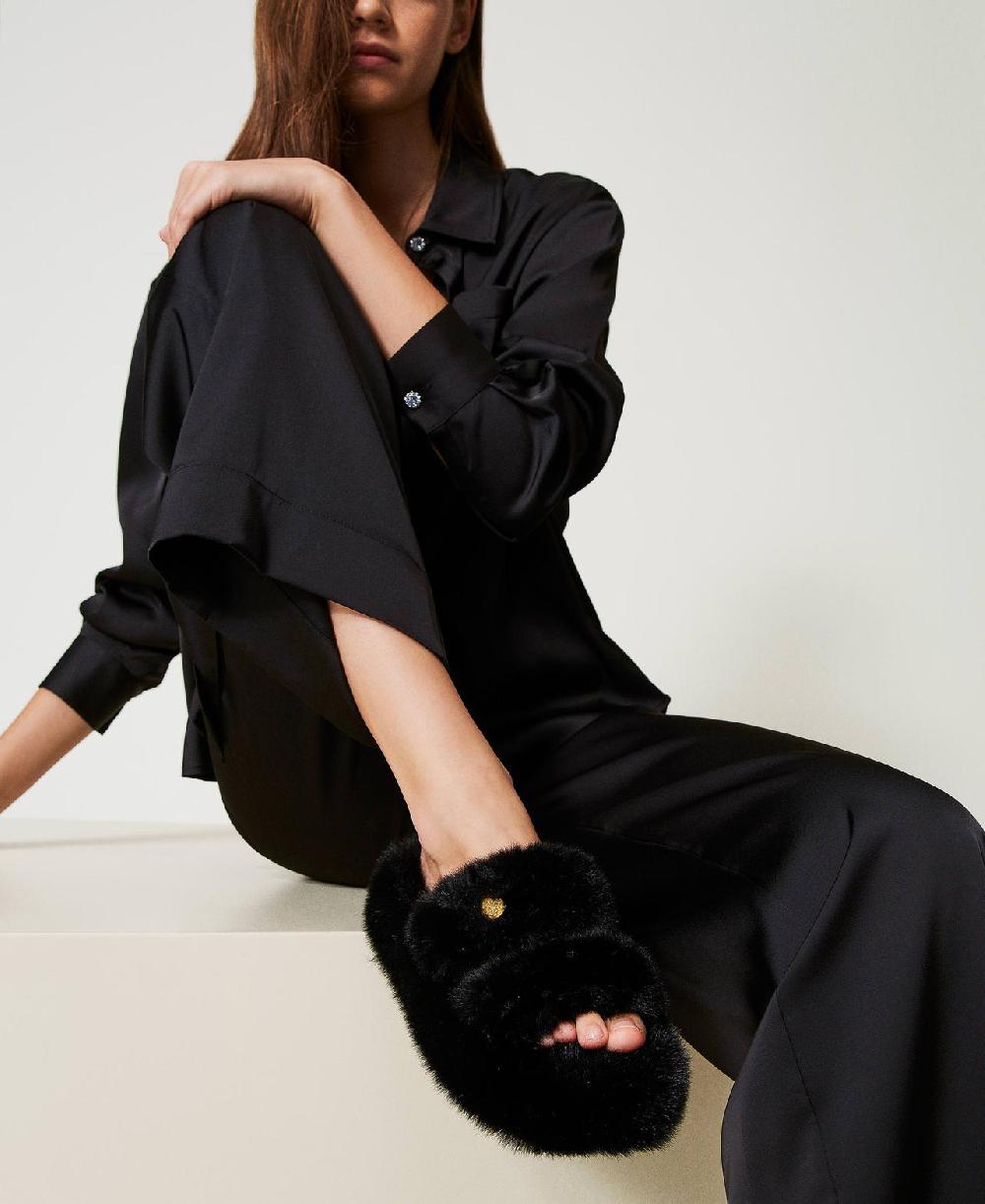 Scee by twin set Sandali slide in faux fur