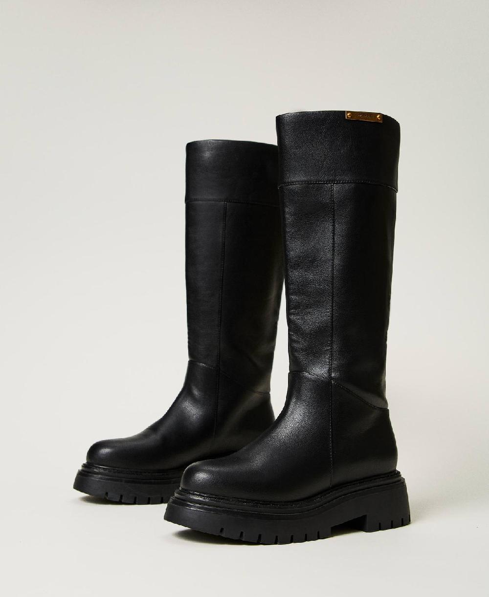 Scee By Twin Set Stivali Alti Con Targhetta Logo