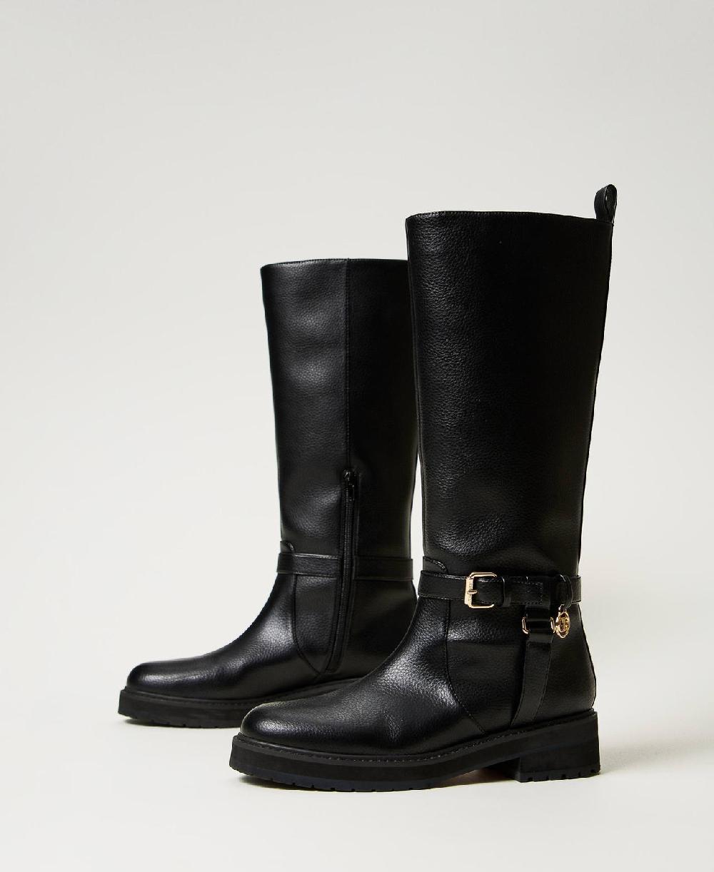 Scee By Twin Set Stivali Biker In Pelle Con Oval T