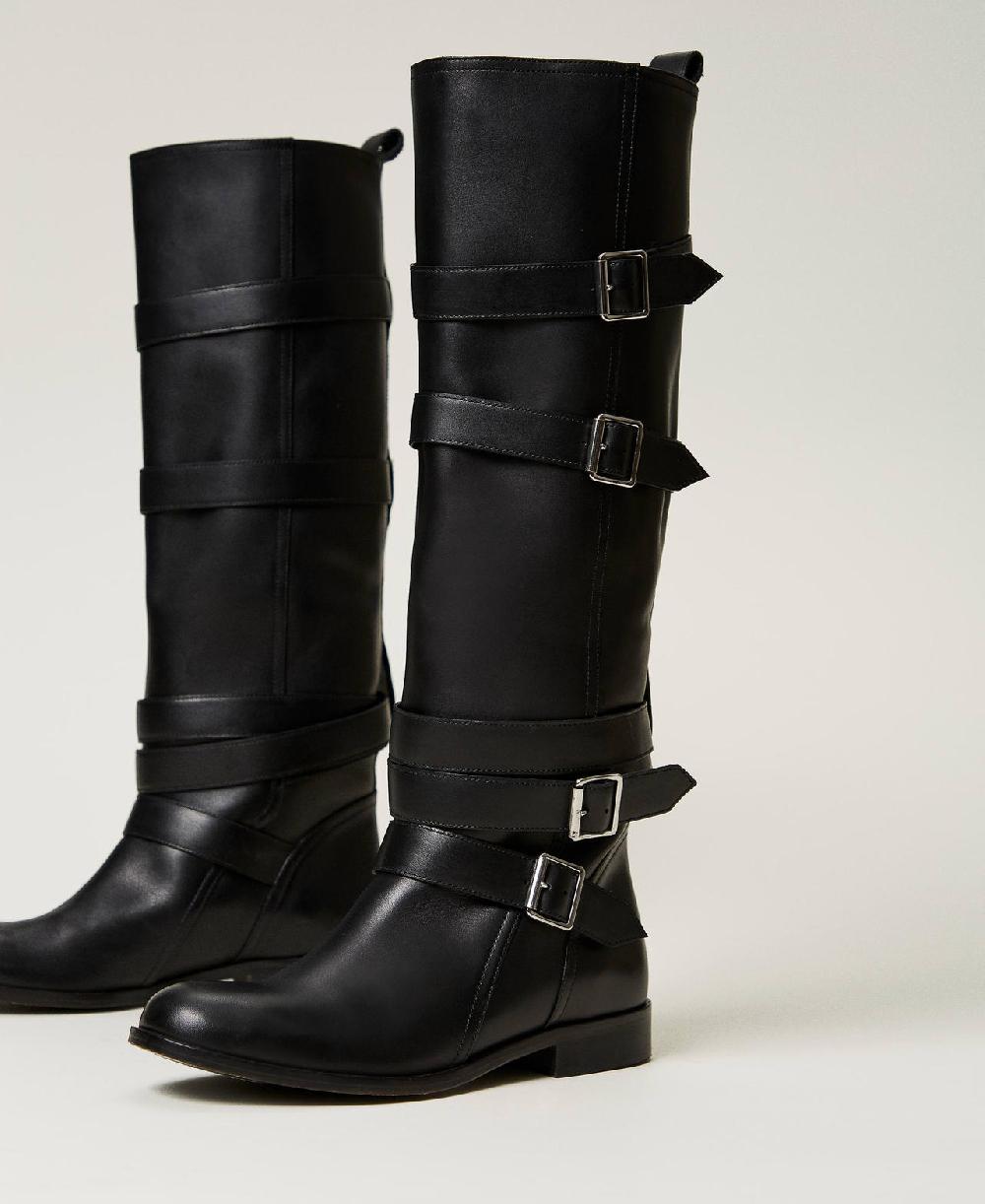 Scee By Twin Set Stivali In Pelle Con Cinturini