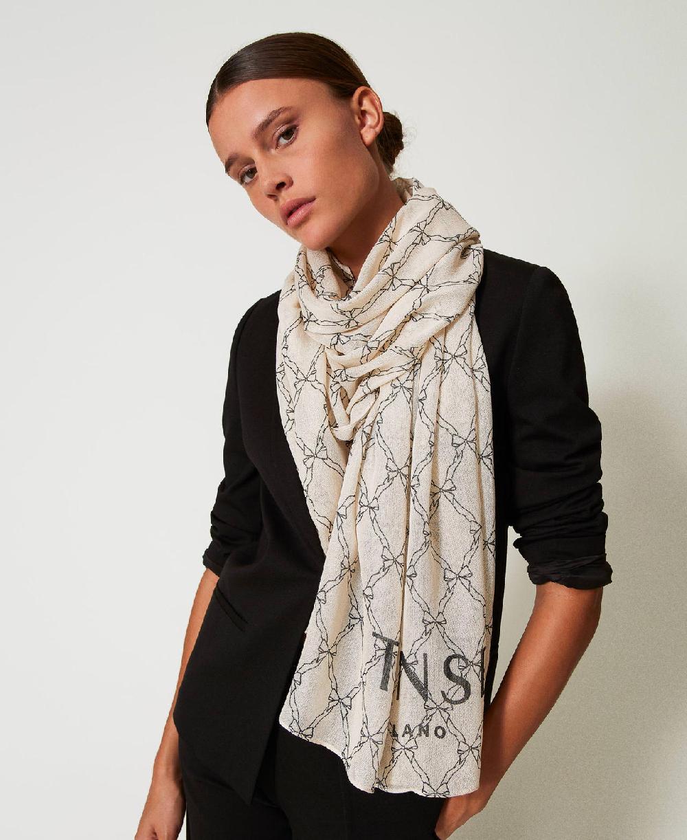 Scee by twin set Stola con stampa fiocchi e logo