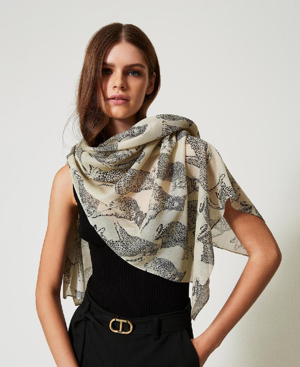 Scee by twin set Stola con stampa giaguari