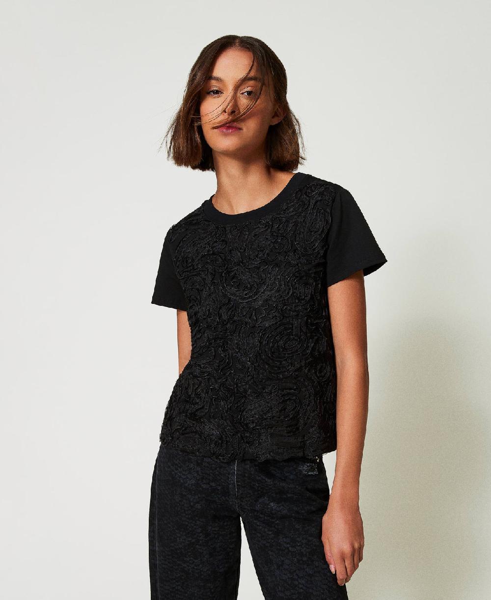 Scee By Twin Set T-shirt Con Ricami In Organza