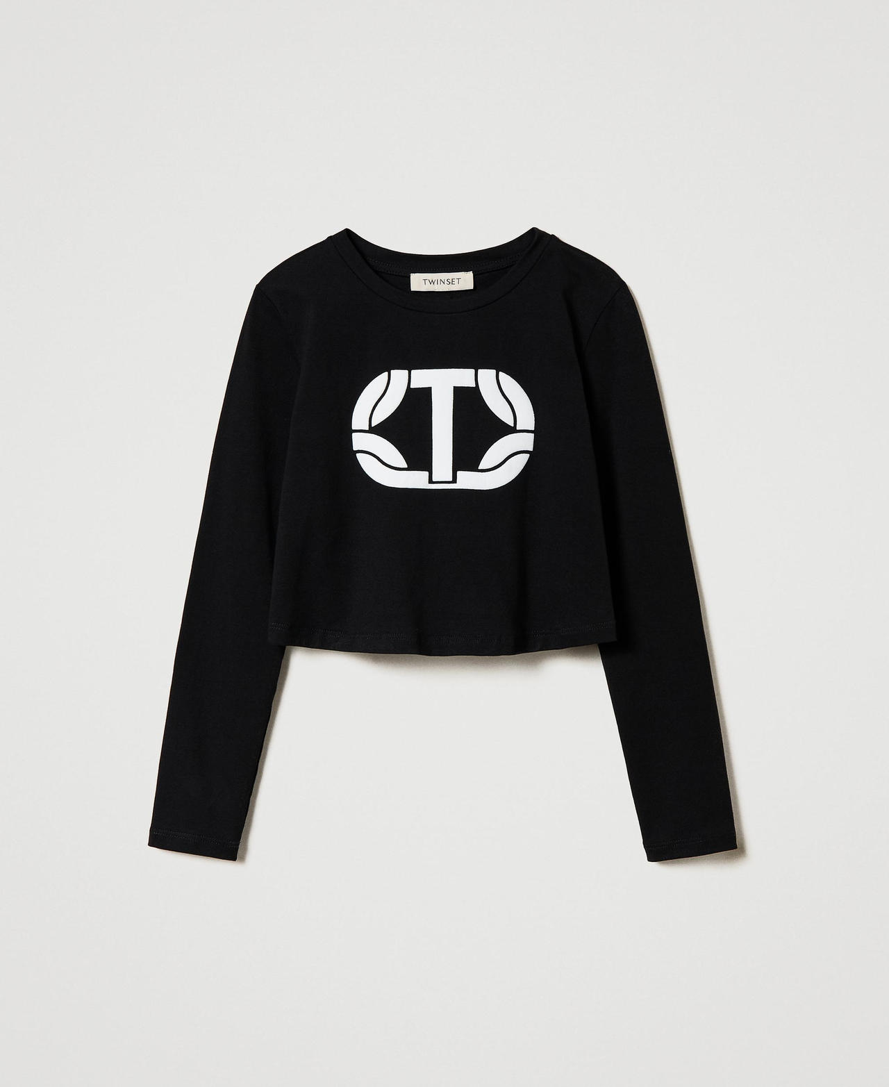 Scee by twin set T-shirt cropped con logo gommato