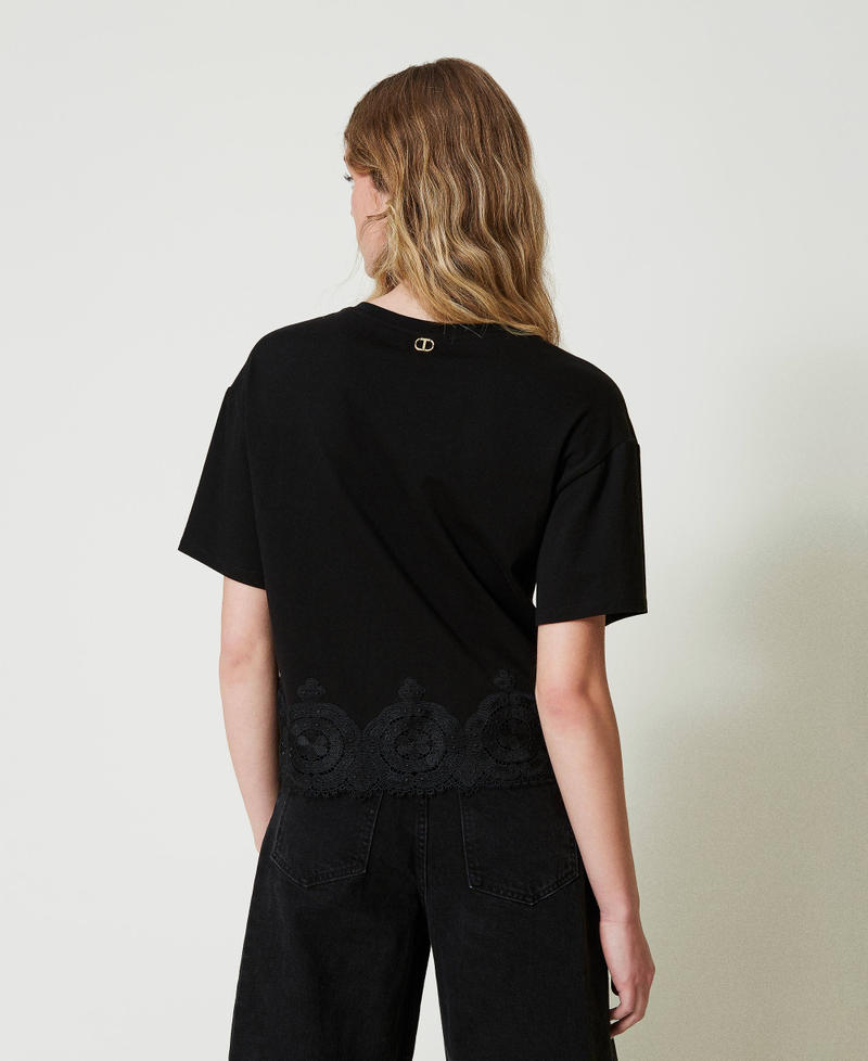 Scee By Twin Set T-shirt Cropped Con Pizzo Macramè