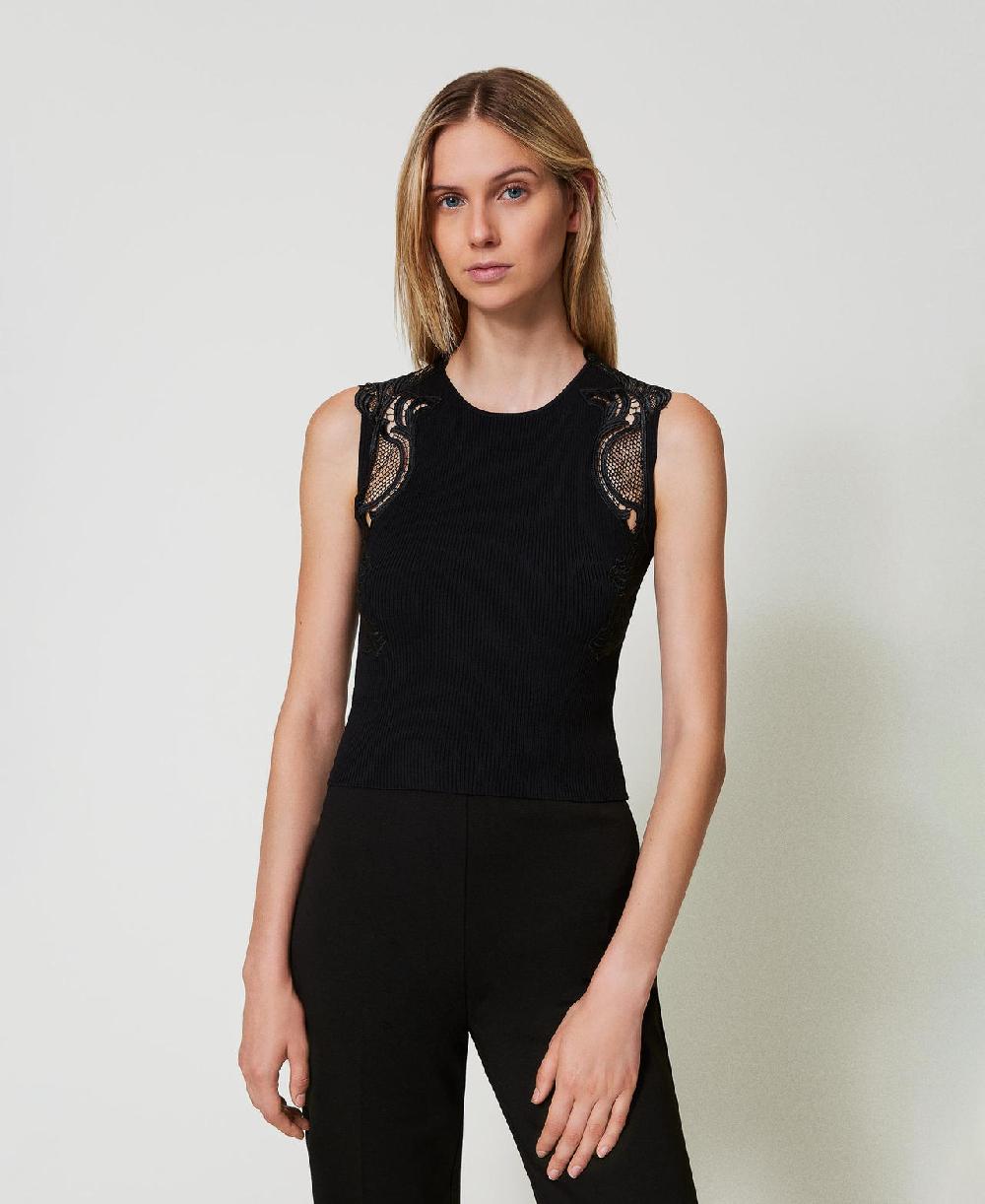 Scee By Twin Set Top In Maglia Con Pizzo