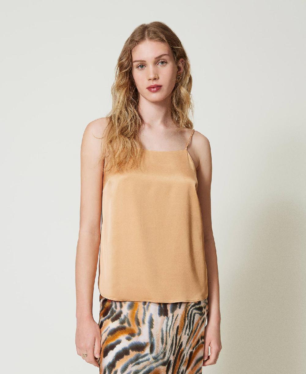 Scee By Twin Set Top In Raso Con Scollo Dritto